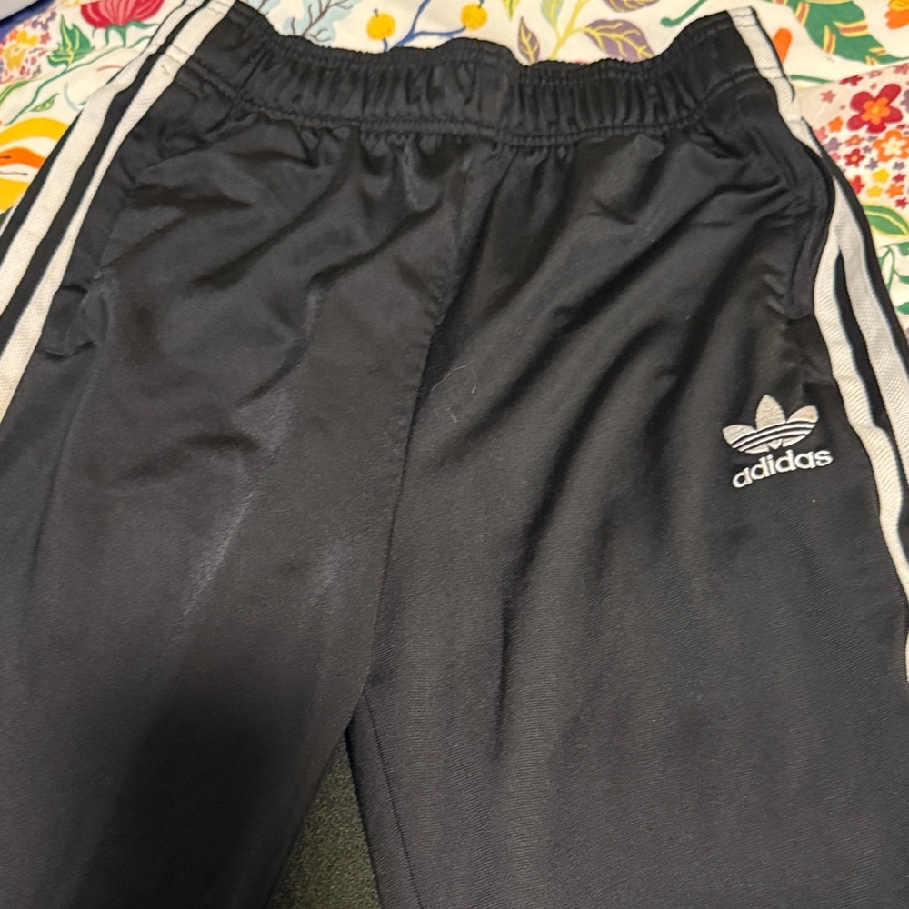Adidas Kids Black Joggers with White Stripes